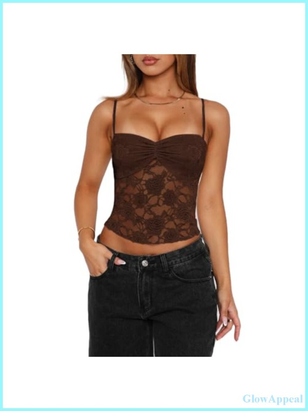 Lace Floral Cami Tank Top Spaghetti Strap Backless Sleeveless Slim Fit Going